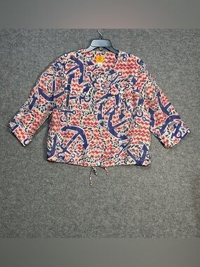Ruby Rd. Size 12 Multicolor Nautical/Chevron Print Sheer Jacket Roll Tab Sleeve